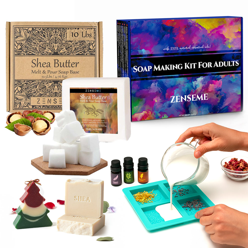 Bundle of Soap Making Kit with 10 LB Shea Butter Soap Base Bundle | DIY Melt and pour organic natural supplies for adults, beginners and experts