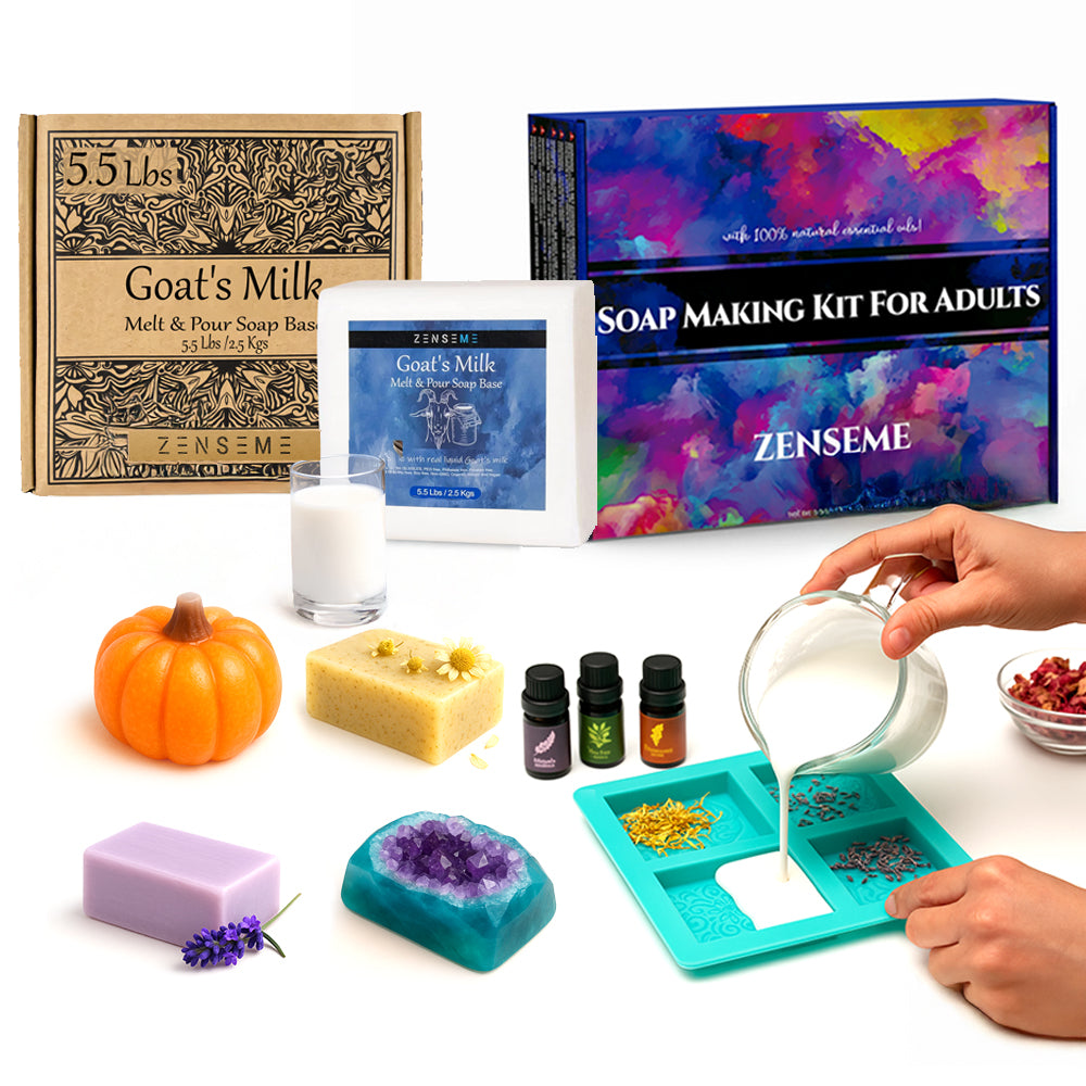 Bundle of Soap Making Kit with 5.5 LB Goats Milk | DIY Bundle, Melt and Pour Organic Natural Supplies for Adults, Beginners