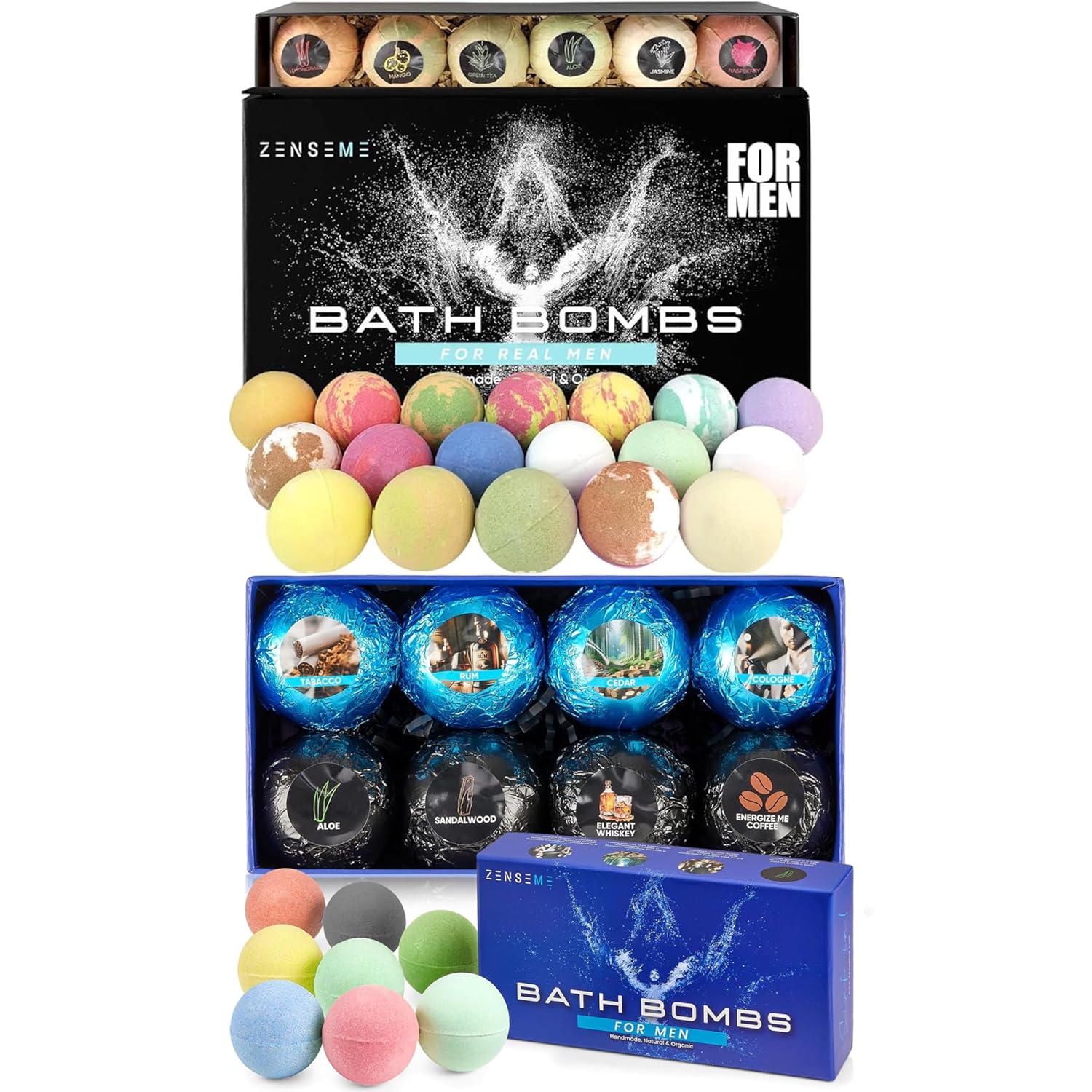 Bundle of 26 Scented Organic Handmade Bath Bombs for Men 