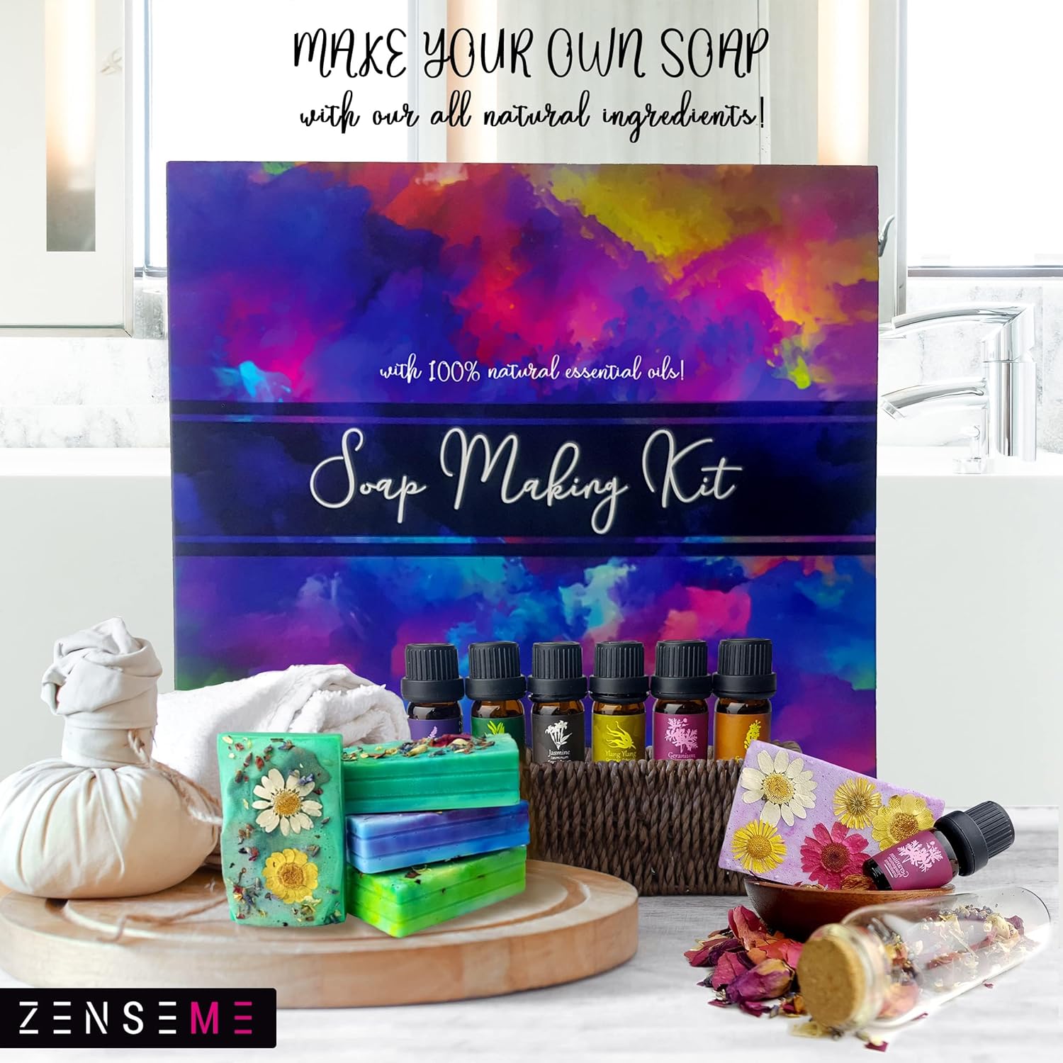 Soap making kit, soap bars, and essential oils