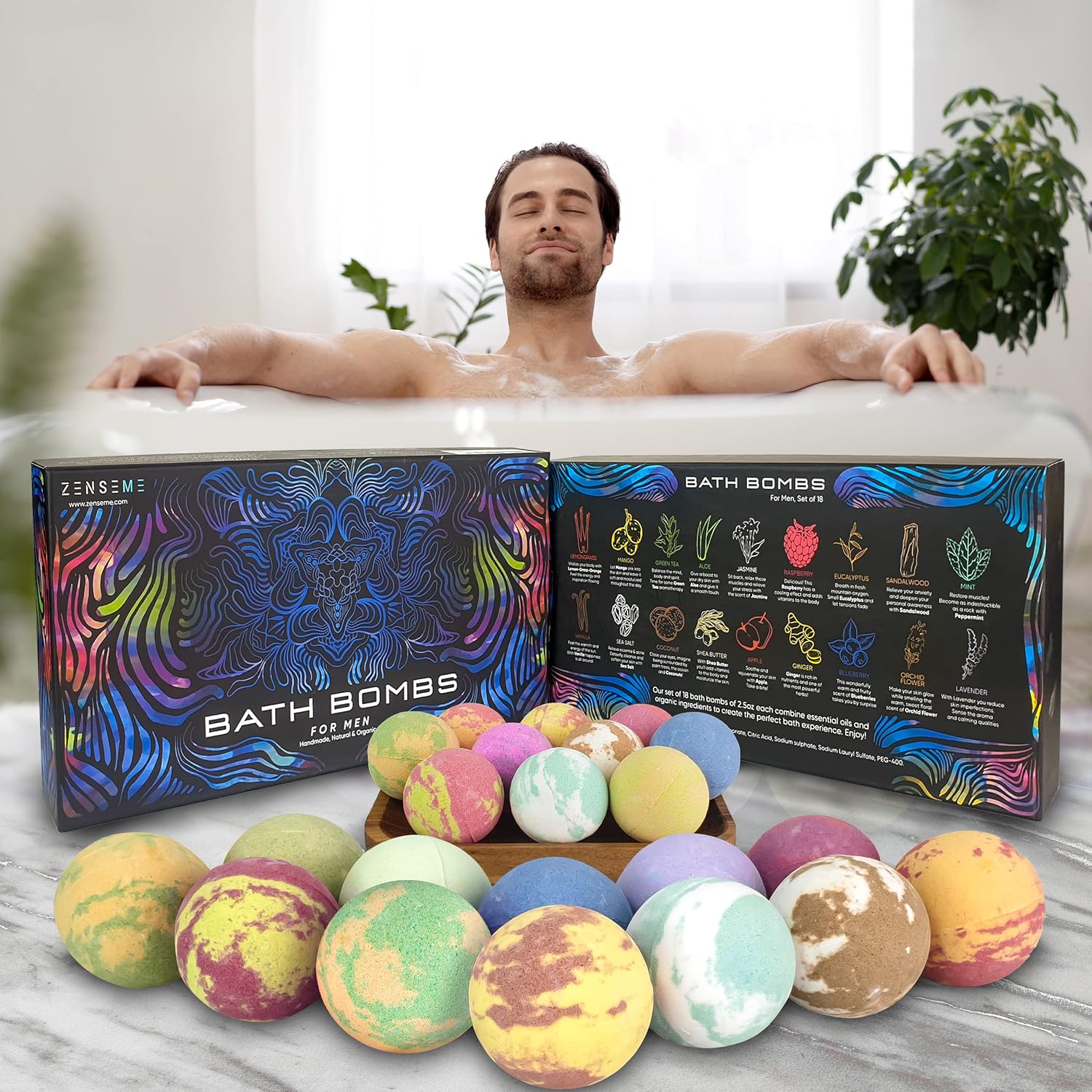 Bundle of 26 Scented Organic Bath Bombs for Men – By ZenseMe