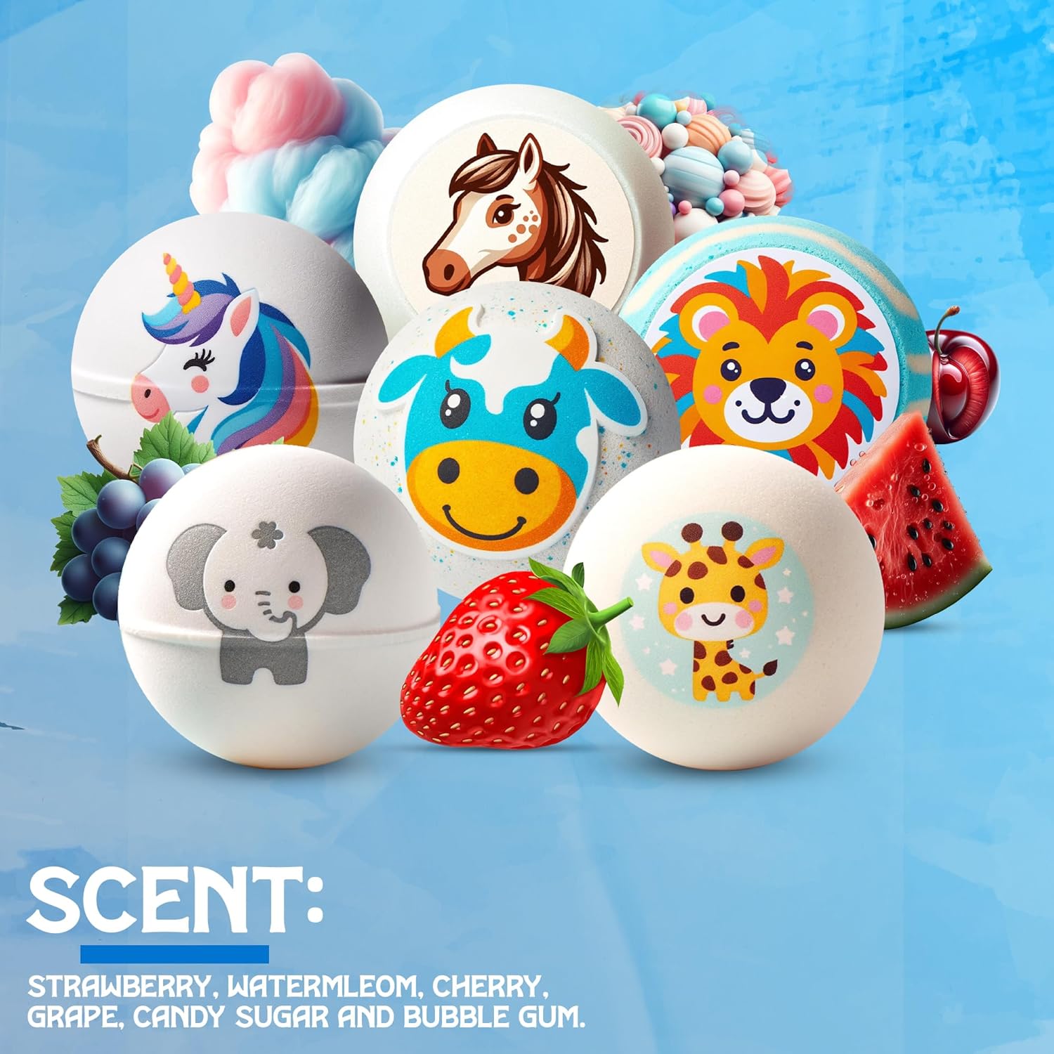 Zenseme Bundle of 12 Kids Bath Bombs with Toys & Flash Cards 