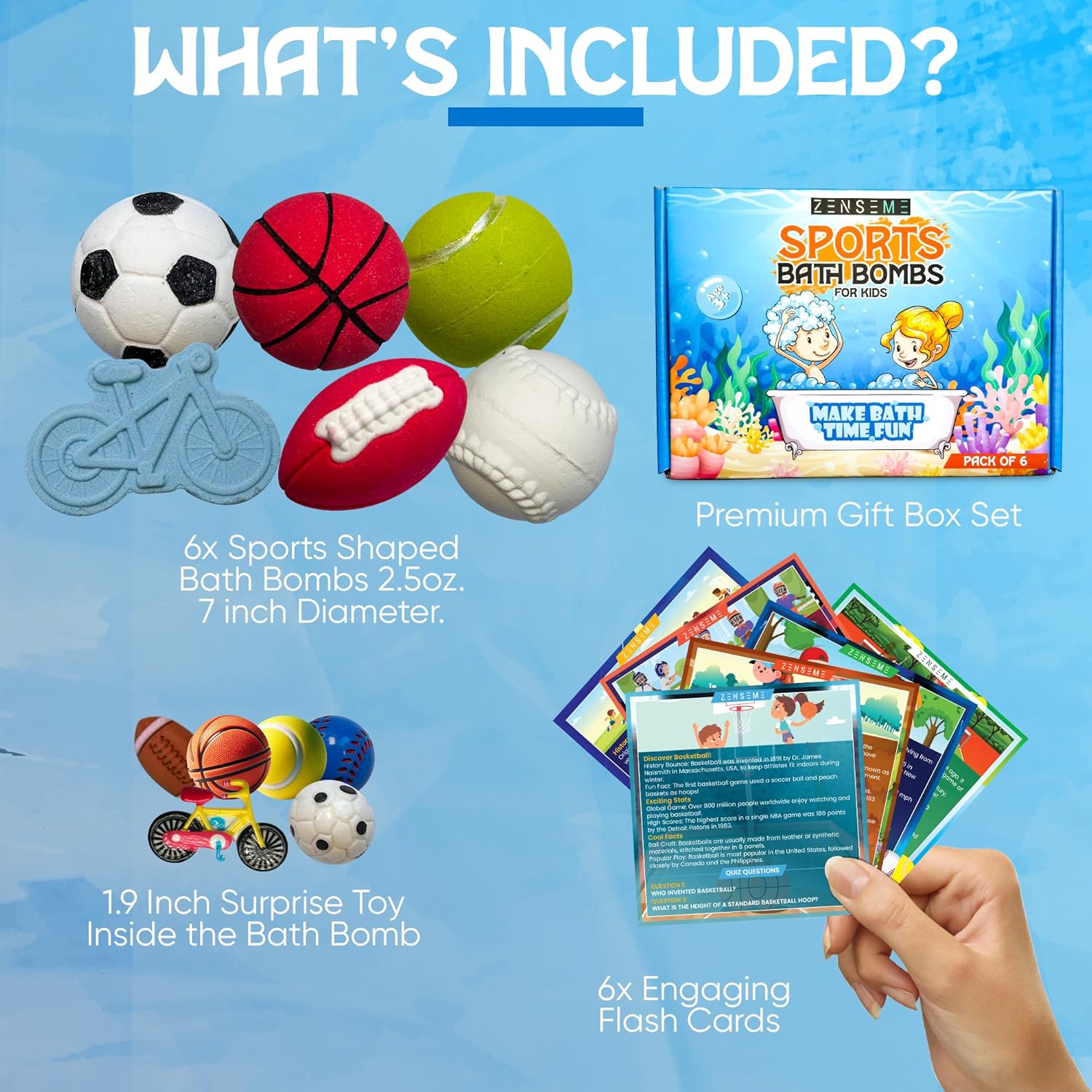 ZenseMe Bath Bomb Powder Set with Toys & Flash Cards