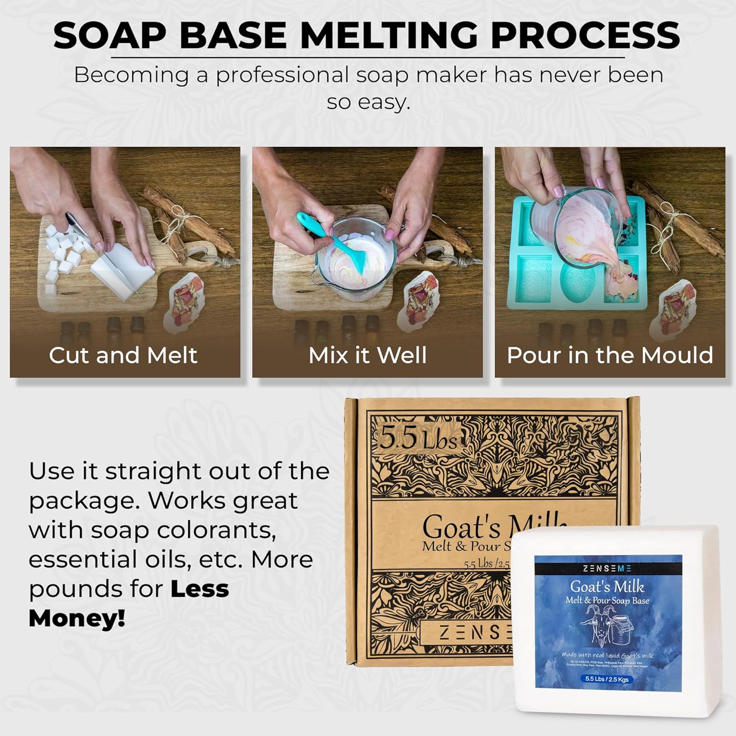 ZenseMe 20.5 LBs Goats Milk Soap Bases Set: Goat’s Milk (15 lb) + Goat’s Milk (5.5 lb), Unscented, 100% Natural