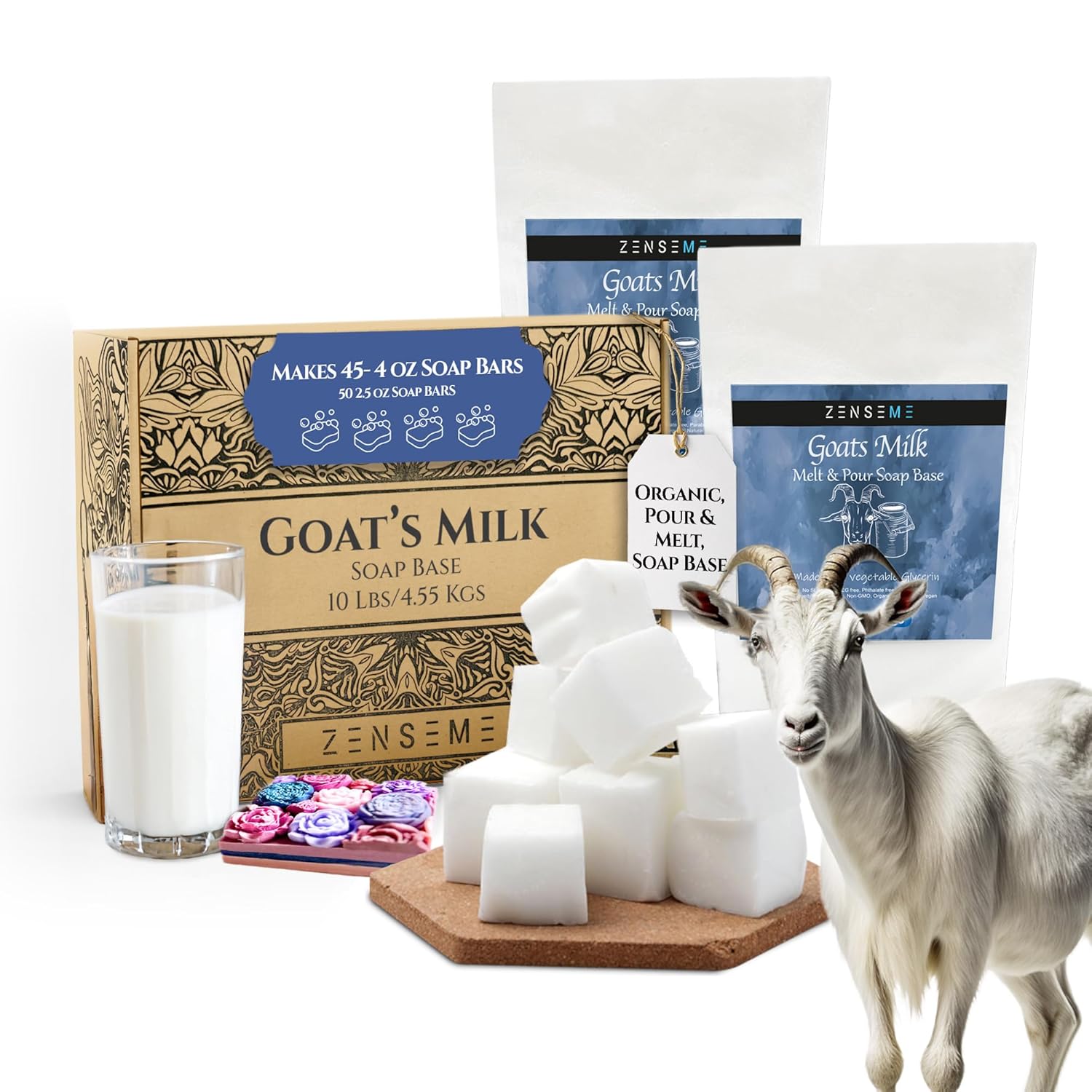ZenseMe 25 lb Goat Milk Soap Base Bundle: 10 lb + 15 lb, Unscented, 100% Natural