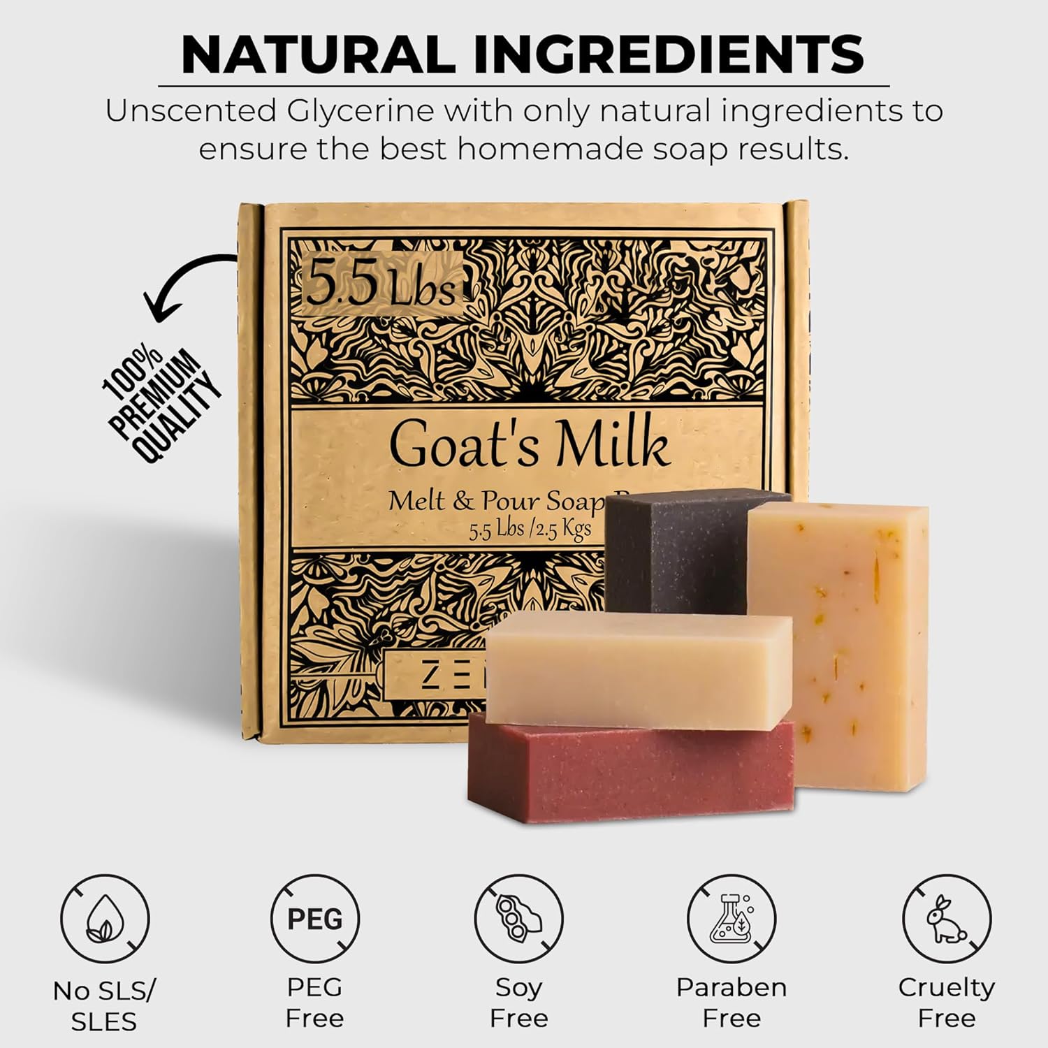 ZenseMe 20.5 LBs Goats Milk Soap Bases Set: Goat’s Milk (15 lb) + Goat’s Milk (5.5 lb), Unscented, 100% Natural