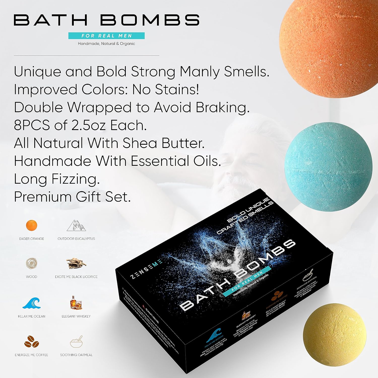 Bundle of 26 Scented Organic Bath Bombs for Men – By ZenseMe